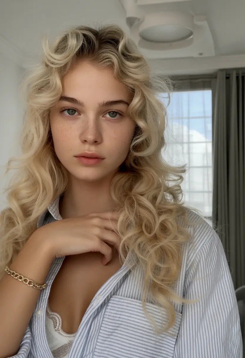 june hairstyles ideas 2025 Retro Blonde Curls with a Modern Edge