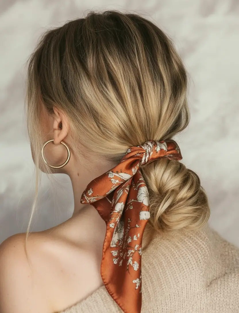 june hairstyles ideas 2025 The Silk-Scarf Bun Upgrade