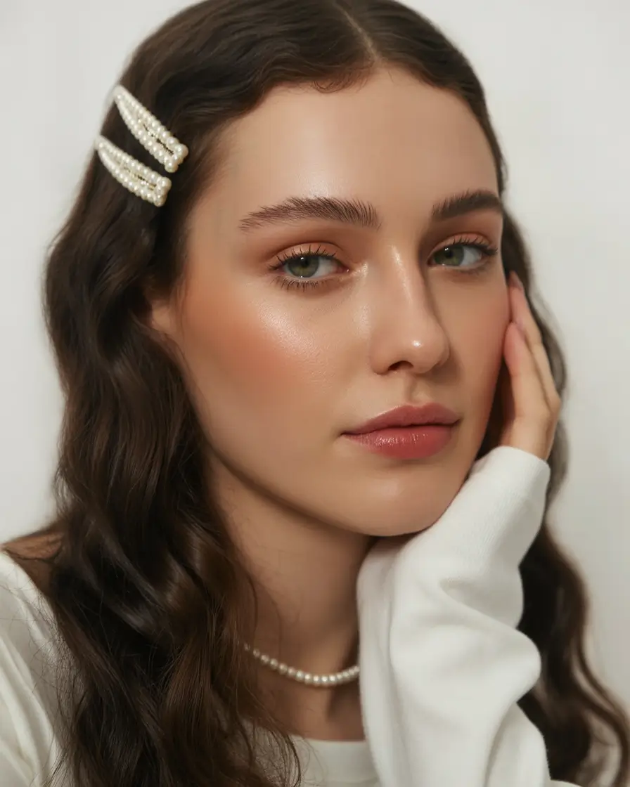 june hairstyles ideas 2025 Romantic Pearls + Glossy Waves