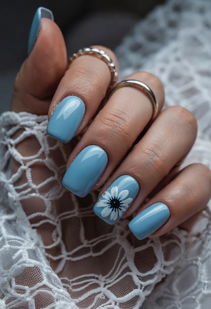 june nails color ideas 2025 Blue Blossom Serenity