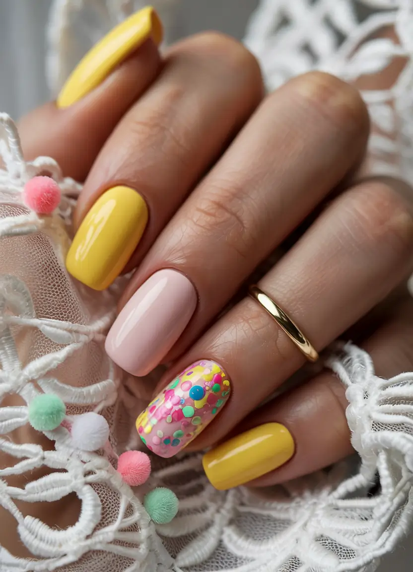 june nails color ideas 2025 Confetti Party Pop