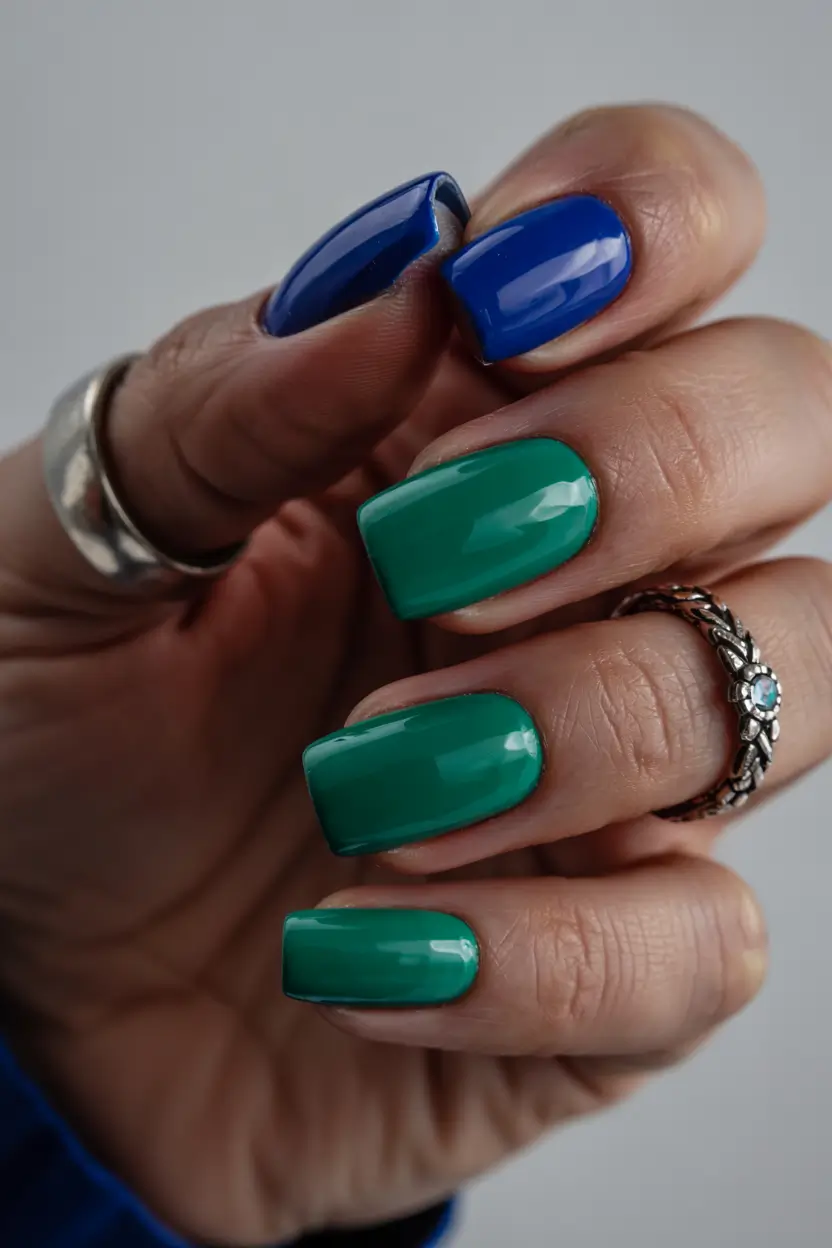 june nails color ideas 2025 Electric Emerald Contrast