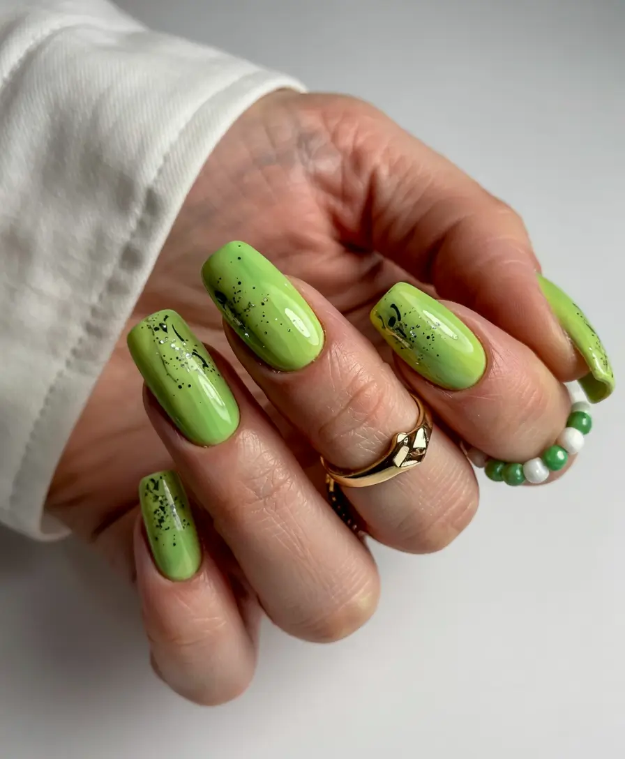 june nails color ideas 2025 Speckled Pistachio Art