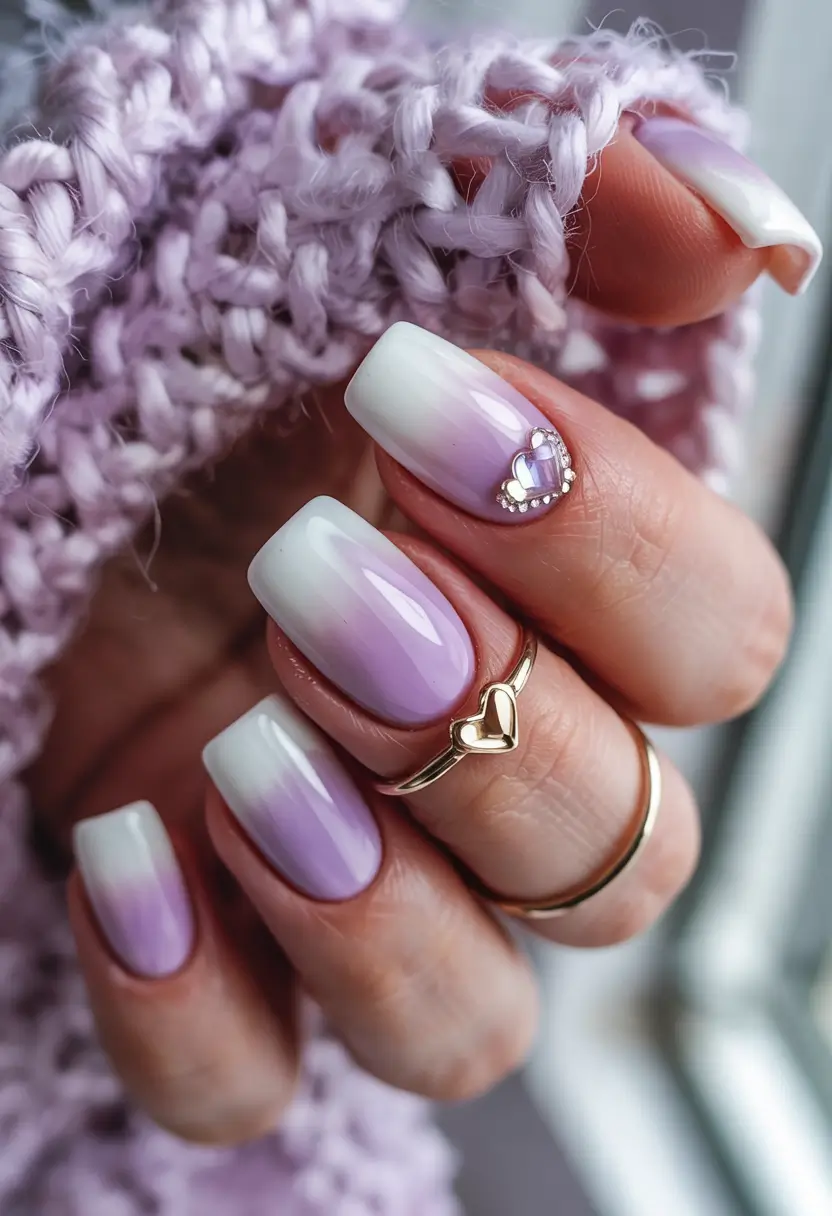 june nails color ideas 2025 Soft Lilac Dreams with a Touch of Sparkle