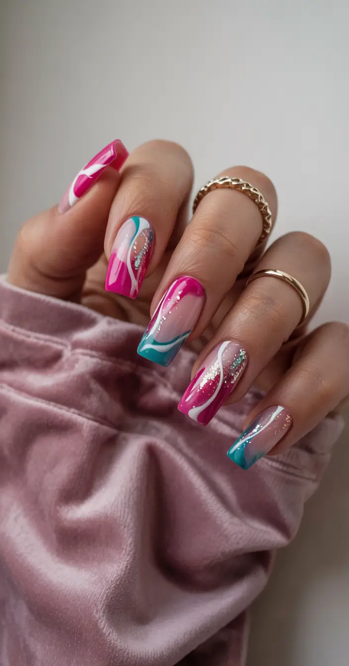 june nails color ideas 2025 Funky Neon Swirls That Scream Summer