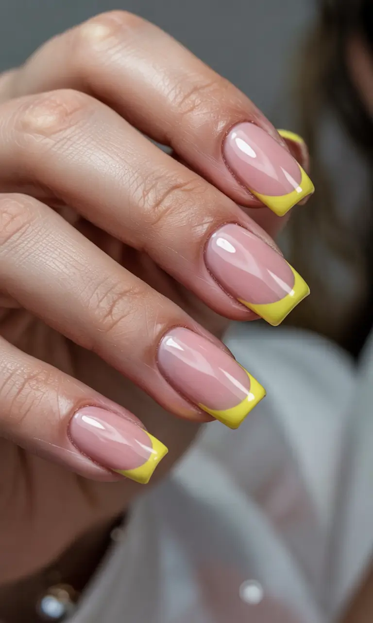 june nails color ideas 2025 Cheerful Yellow French Tips for Golden Hour Feels