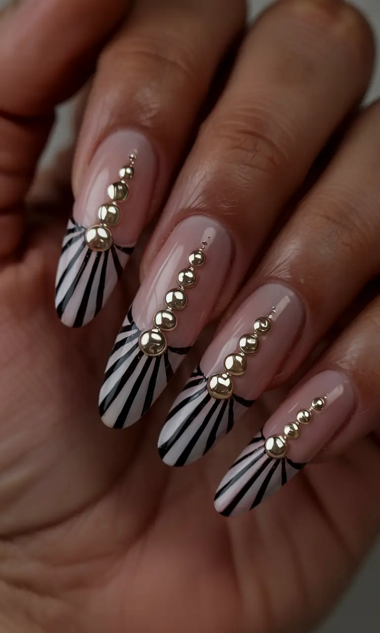 june nails color ideas 2025 Gilded Optical Illusion with 3D Glam