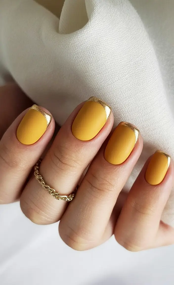 june nails color ideas 2025 Golden Matte Minimalism for Sunshine Days