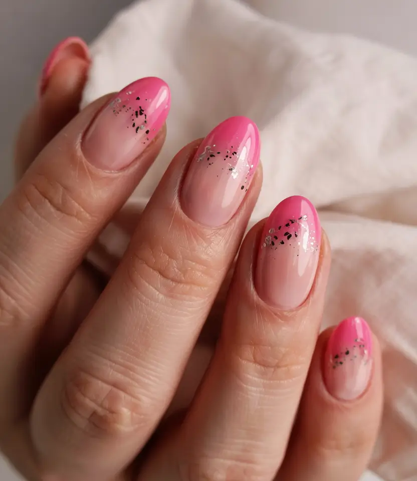 june nails color ideas 2025 Pink Ombre Sparkle Fade
