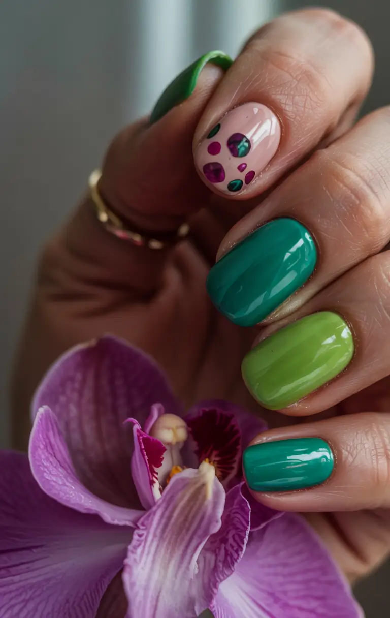 june nails color ideas 2025 Jungle Pop Greens