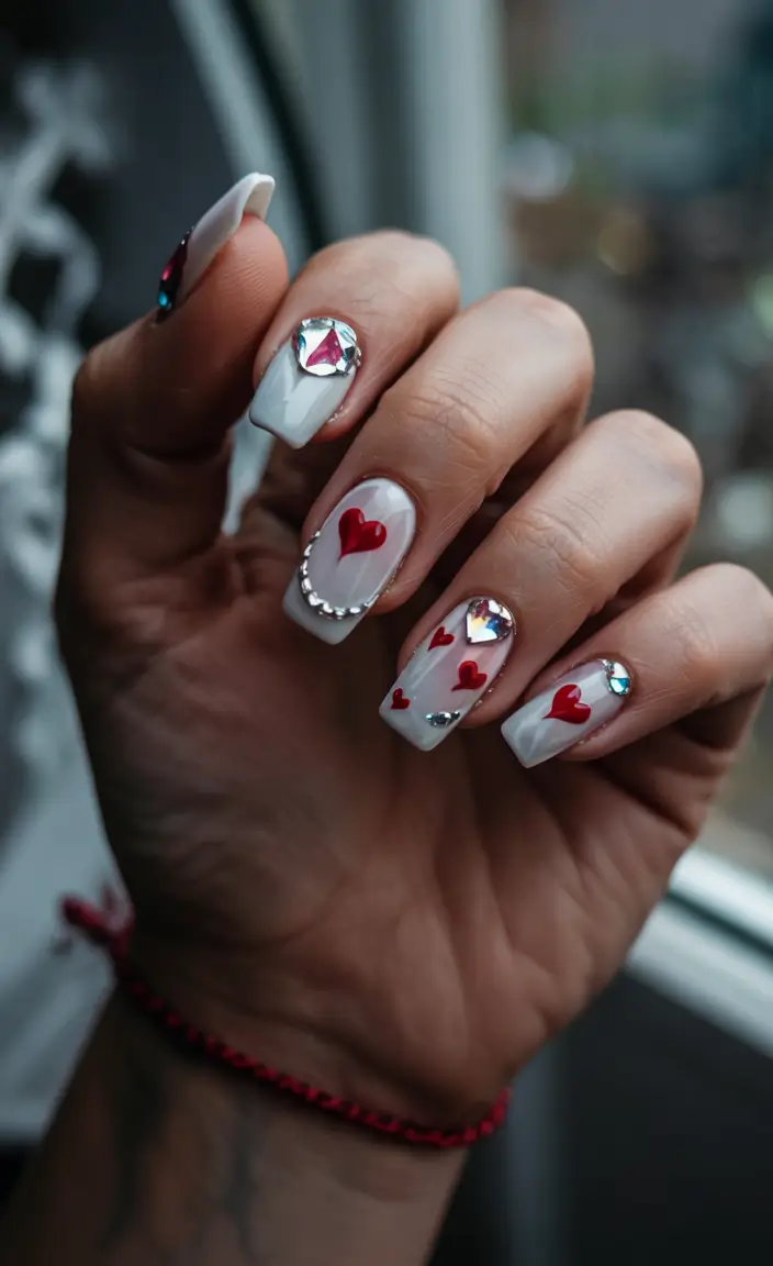 june nails color ideas 2025 Hearts and Crystals Drama