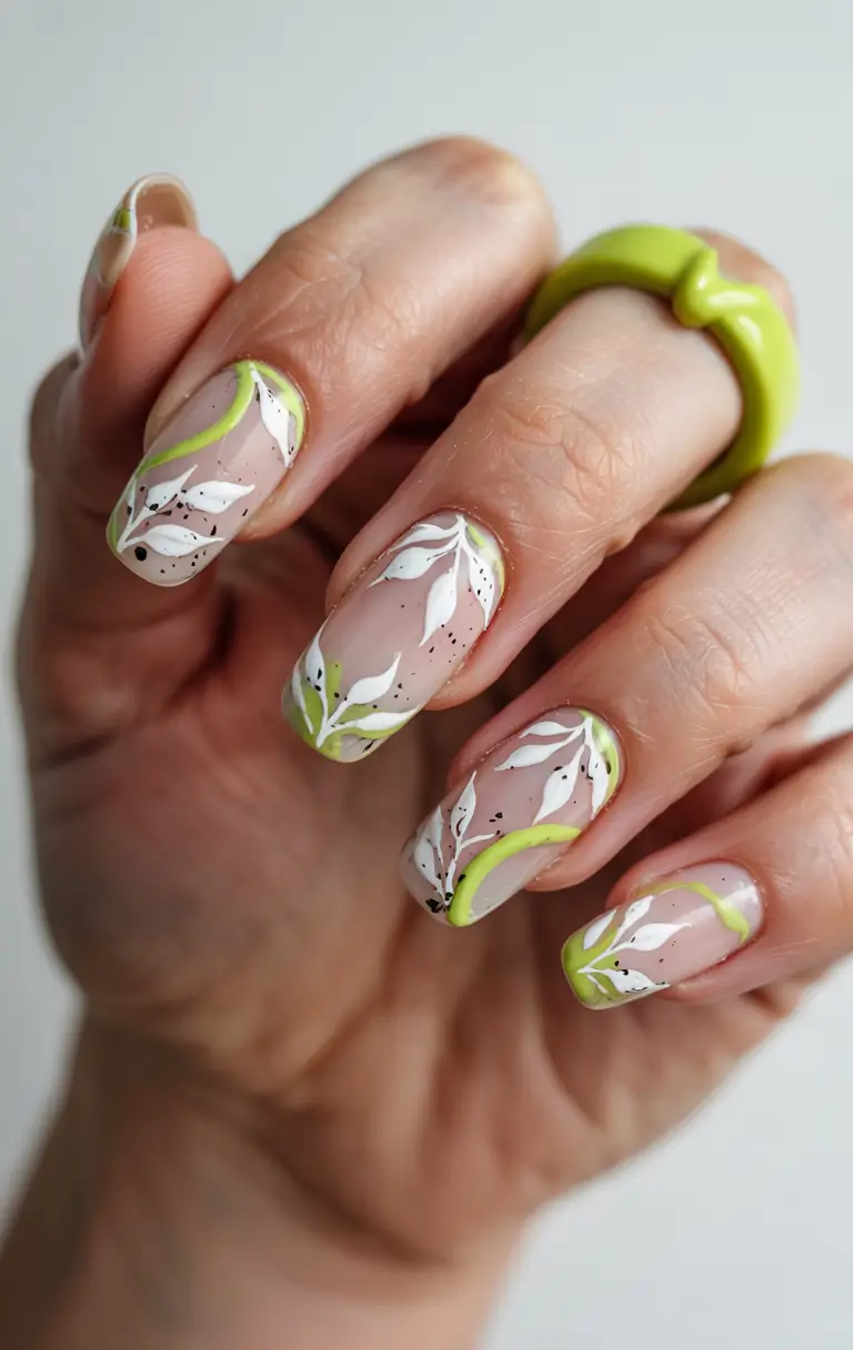 june nails color ideas 2025 Leafy Lime Accents