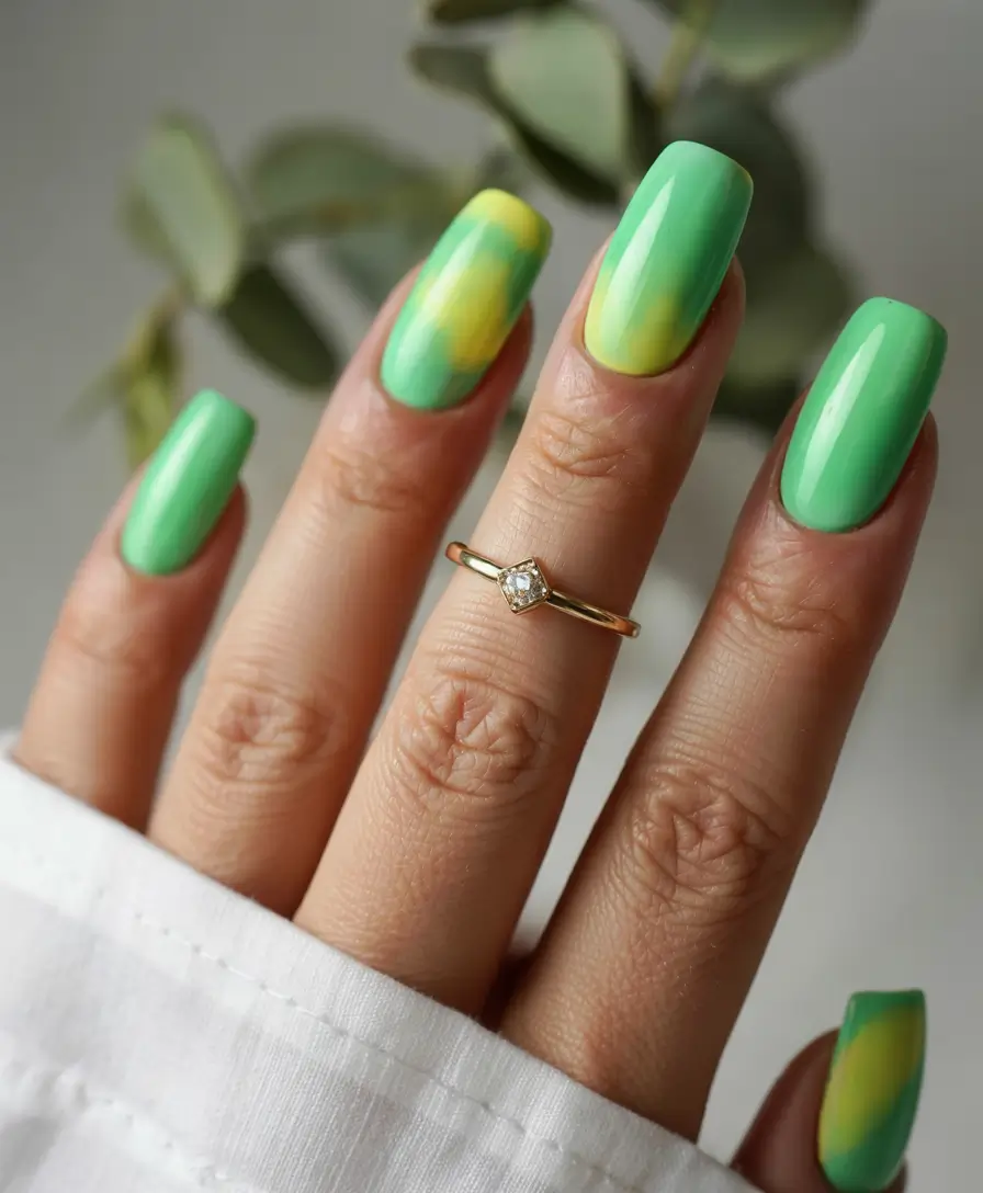 june nails color ideas 2025 Lemon-Lime Fade