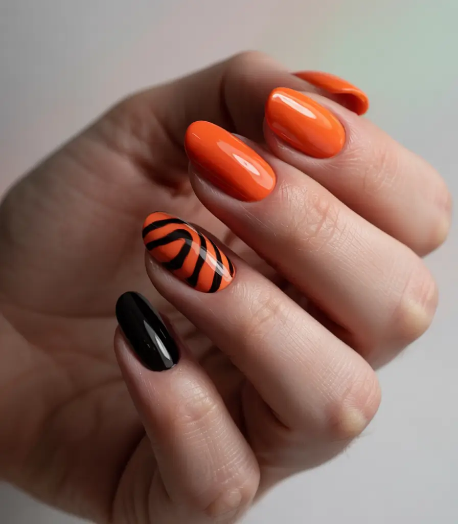 june nails color ideas 2025 Sunset Stripes & Gloss