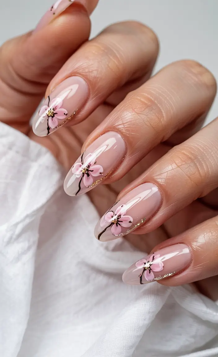 june nails ideas 2025 Cherry Blossom Whispers