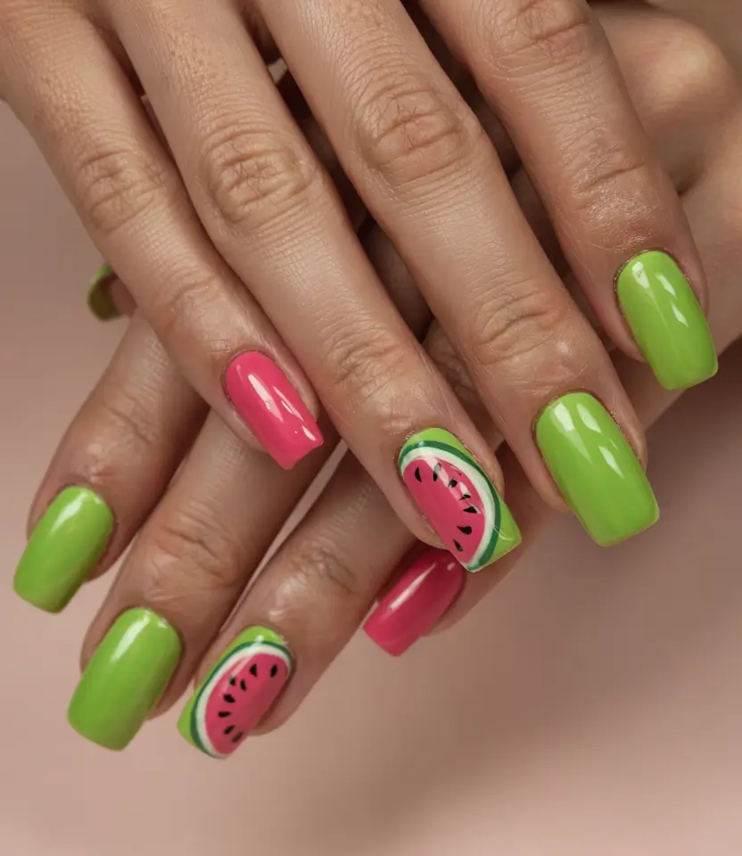 june nails ideas 2025 Watermelon Pop