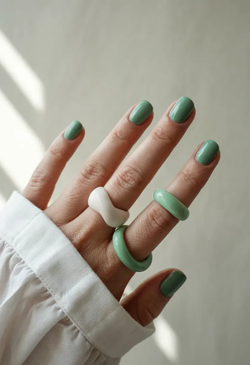june nails ideas 2025 Muted Olive Minimalism