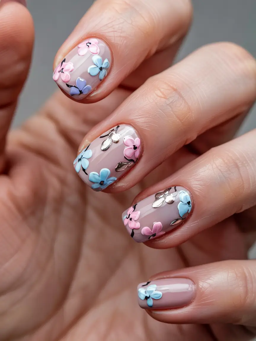 june nails ideas 2025 Pressed Flower Petals Vibe