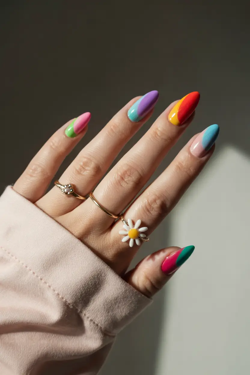 june nails ideas 2025 Retro Rainbow Dip