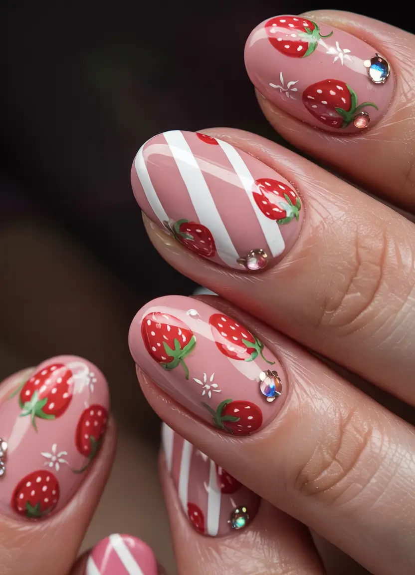 june nails ideas 2025 Strawberry Fields Forever
