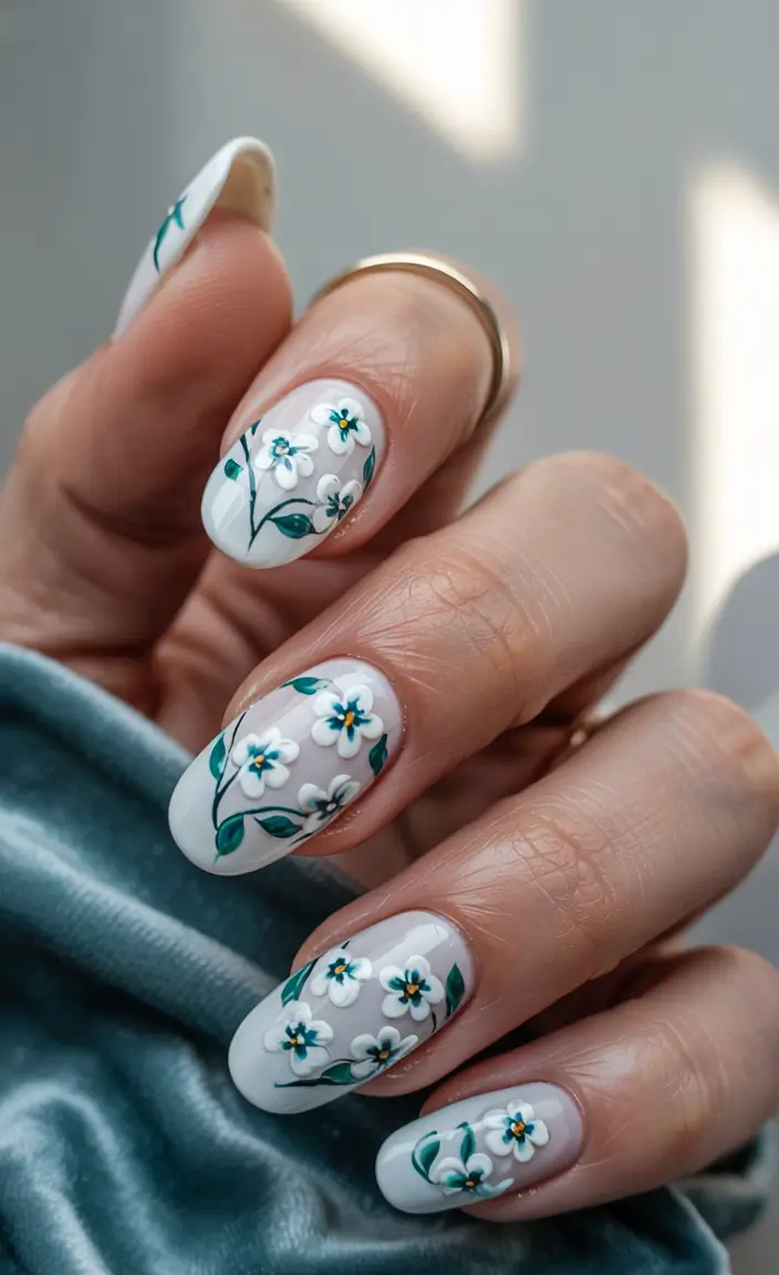 june nails ideas 2025 Mini Daisies on White