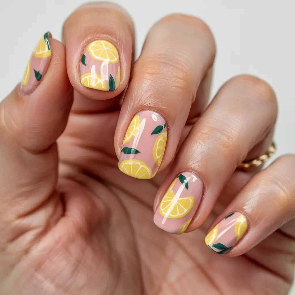 june nails ideas 2025 Lemon Squeeze Shorty