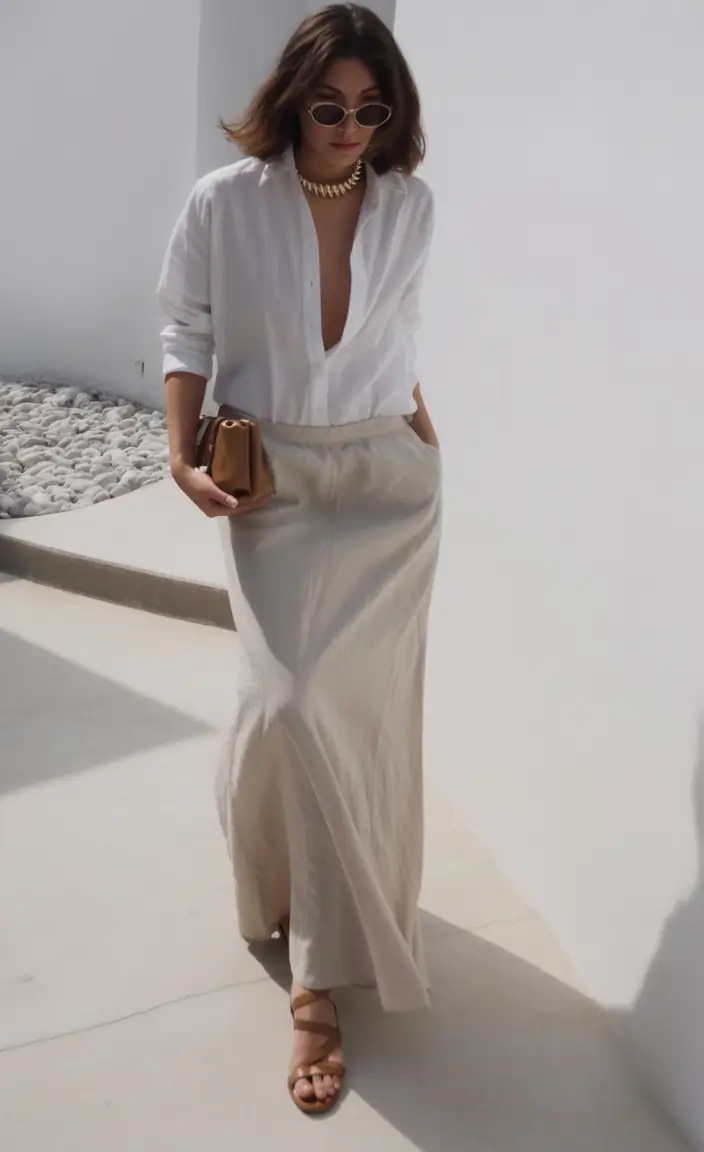 june outfits ideas 2025 Monochrome Linen for Beachside Cool