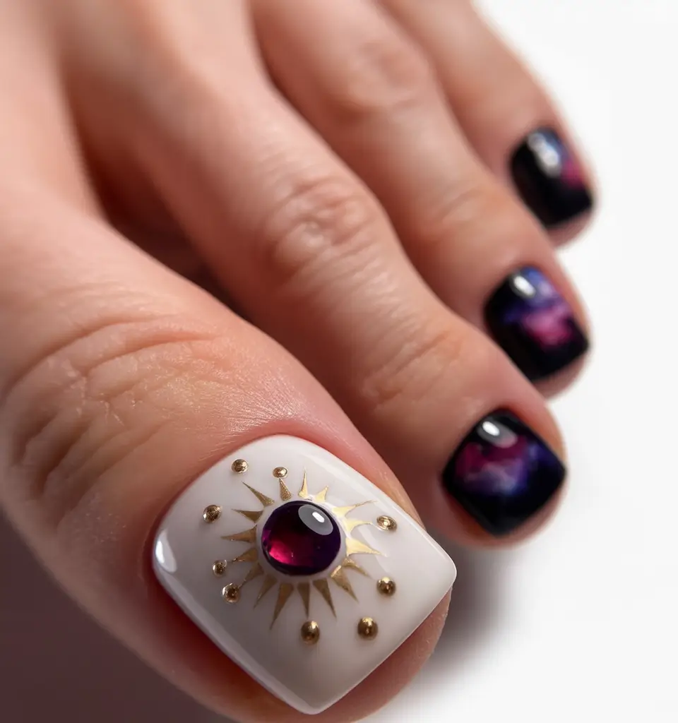 june toe nails ideas 2025 Celestial Glam with a Cosmic Twist
