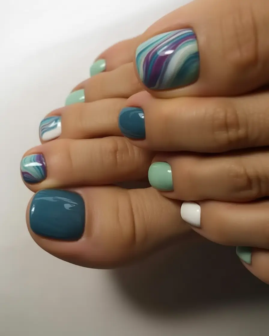 june toe nails ideas 2025 Ocean Marble Swirls