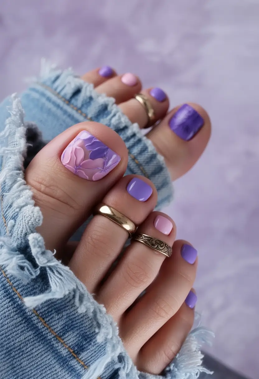 june toe nails ideas 2025 Pastel Lilac Romance with 3D Petals