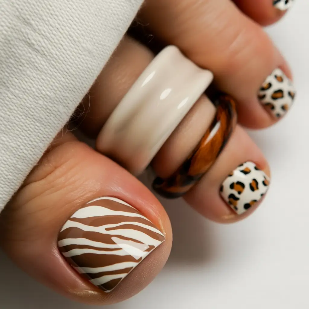 june toe nails ideas 2025 Neutral Safari Chic
