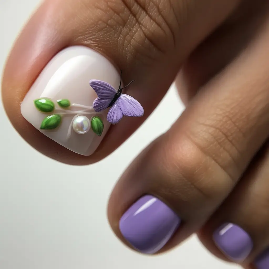 june toe nails ideas 2025 Whimsy Garden Butterfly