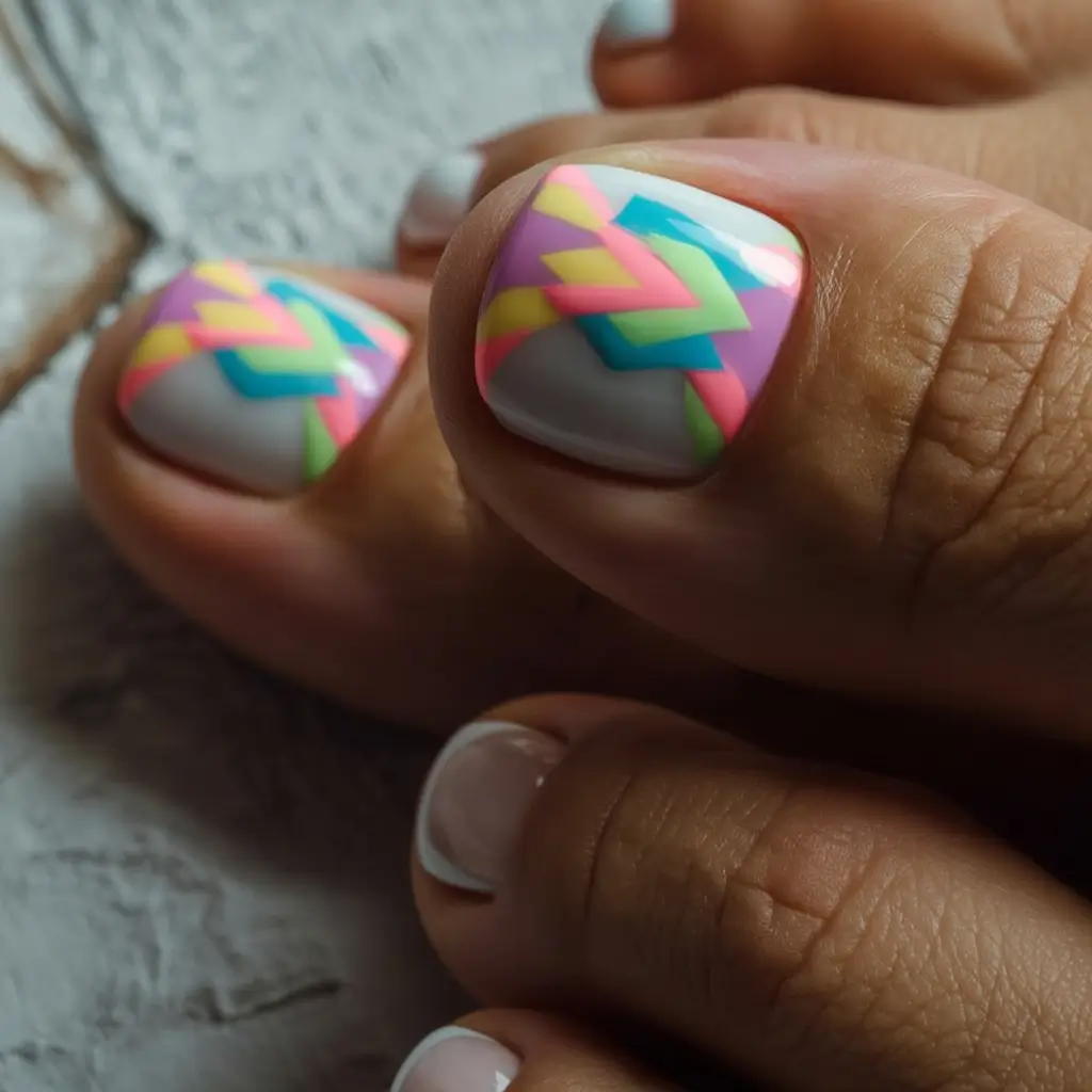 june toe nails ideas 2025 Electric Chevron Mosaic