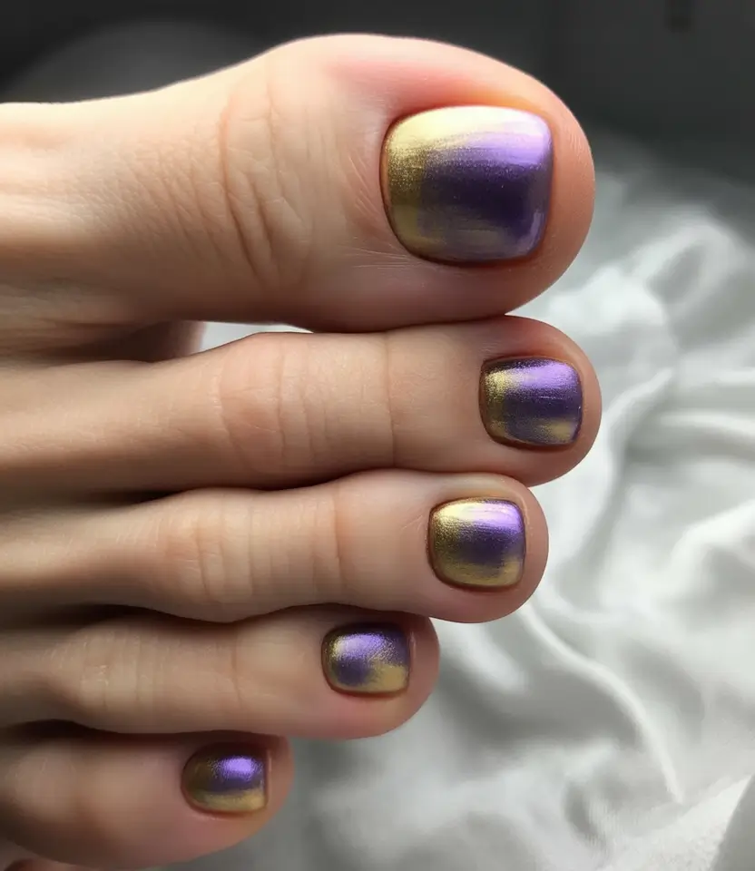 june toe nails ideas 2025 Metallic Sunset Ombre