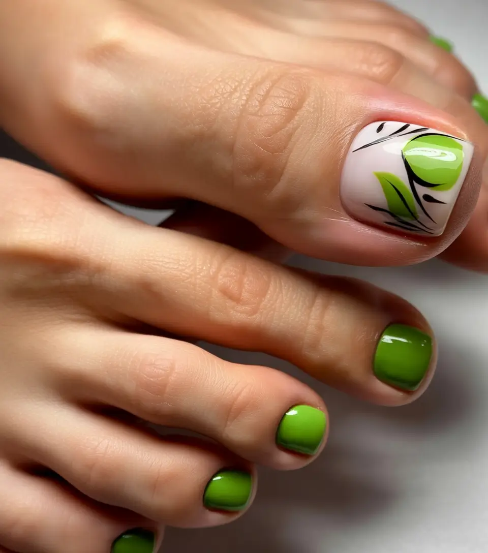 june toe nails ideas 2025 Leafy Freshness with Clean Green