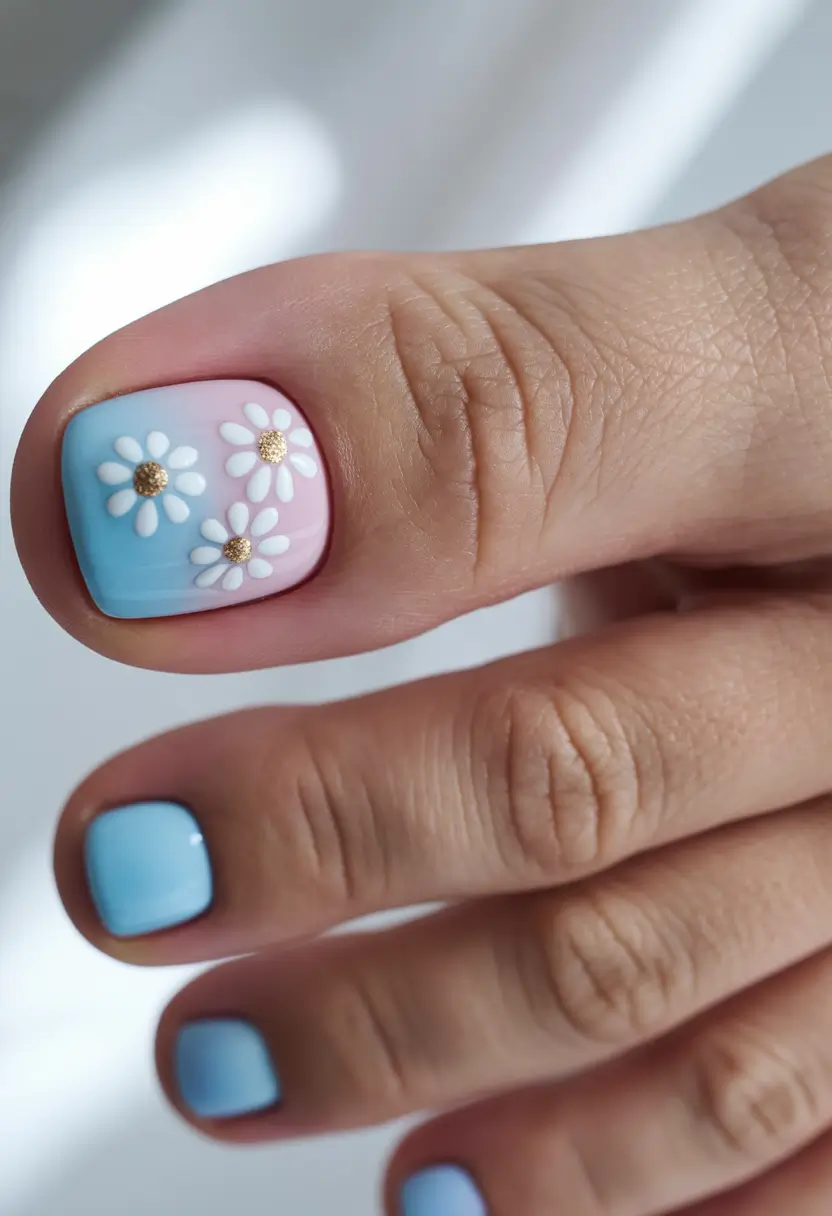 june toe nails ideas 2025 Daisy Daydreams in Cotton Candy Hues
