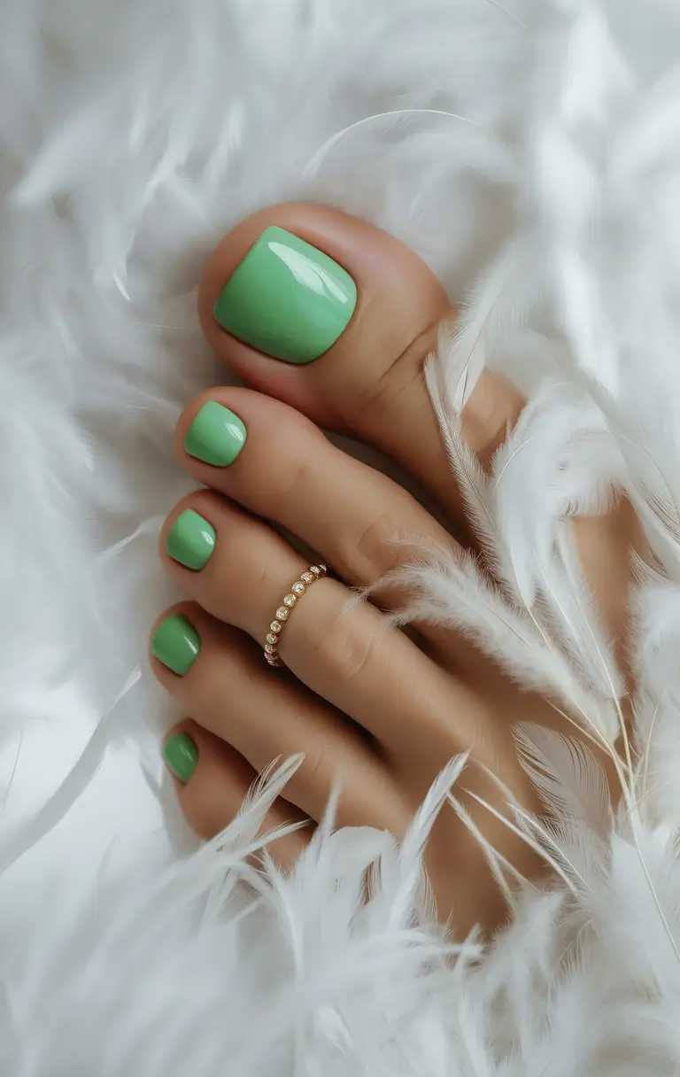 june toe nails ideas 2025 Minted Minimalism with a Glossy Finish