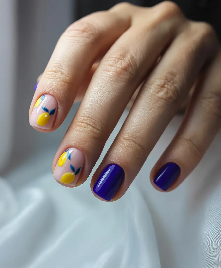 lemon nails designs ideas 2025 Sweet Lemons with Blueberry Twist