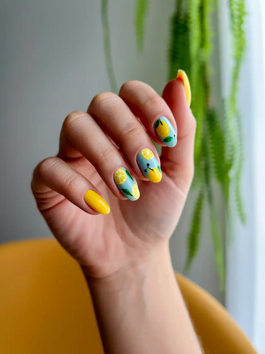 lemon nails designs ideas 2025 Fruity Pop Meets Garden Whimsy