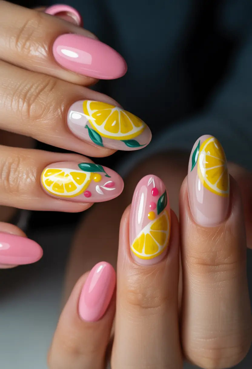 lemon nails designs ideas 2025 Pink Lemonade Magic