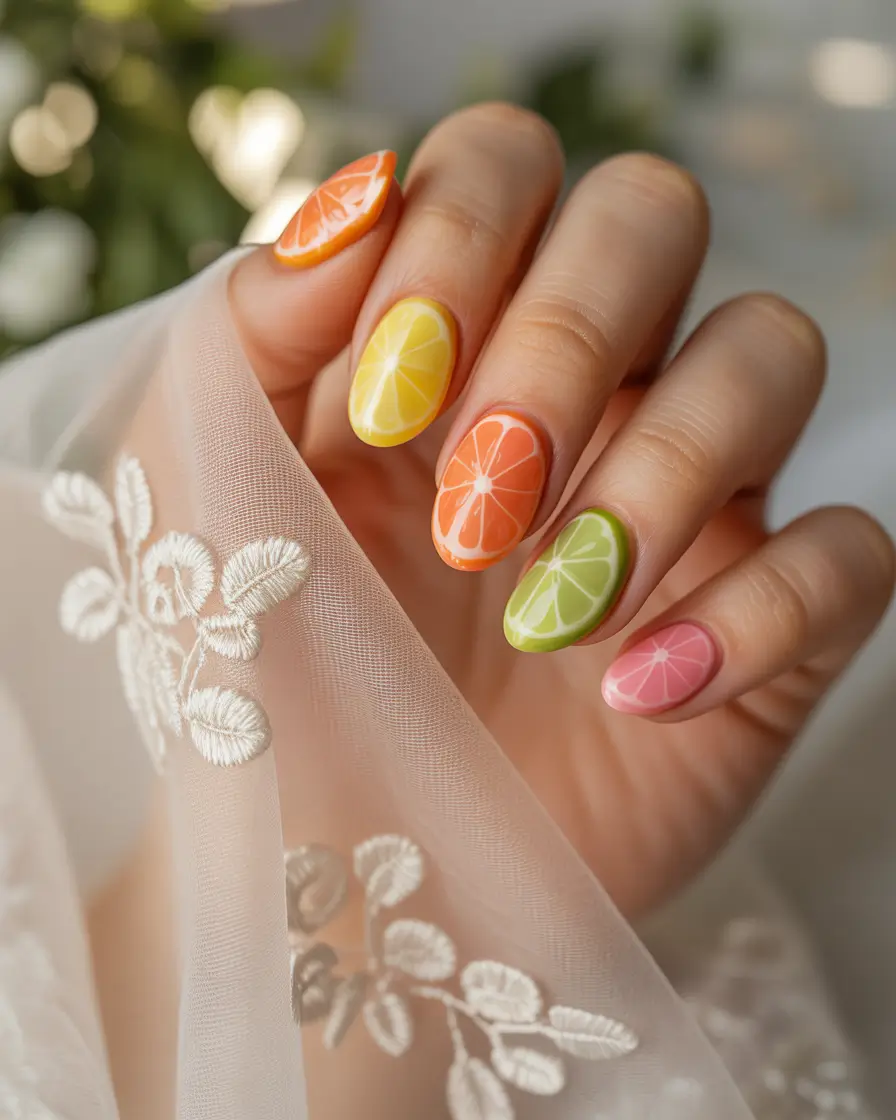 lemon nails designs ideas 2025 Juicy Citrus Mix With Summer Fruit Punch