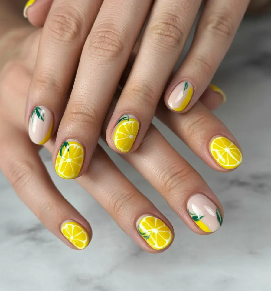 lemon nails designs ideas 2025 Citrus Splash All Over