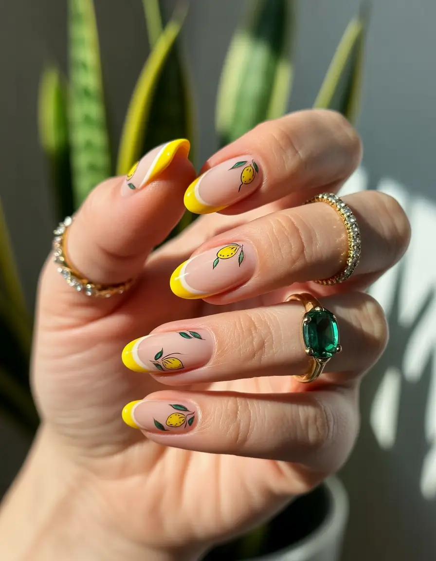 lemon nails designs ideas 2025 Minimalist French with a Citrusy Wink