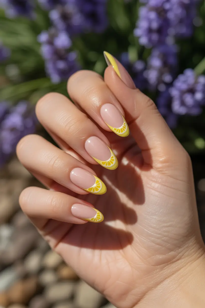 lemon nails designs ideas 2025 French Twist with a Lemon Zing
