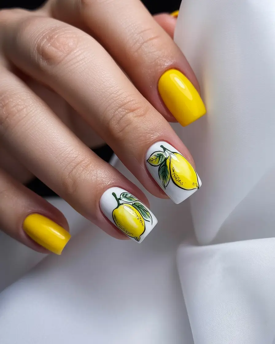 lemon nails designs ideas 2025 Botanical Realism in Bold Yellow