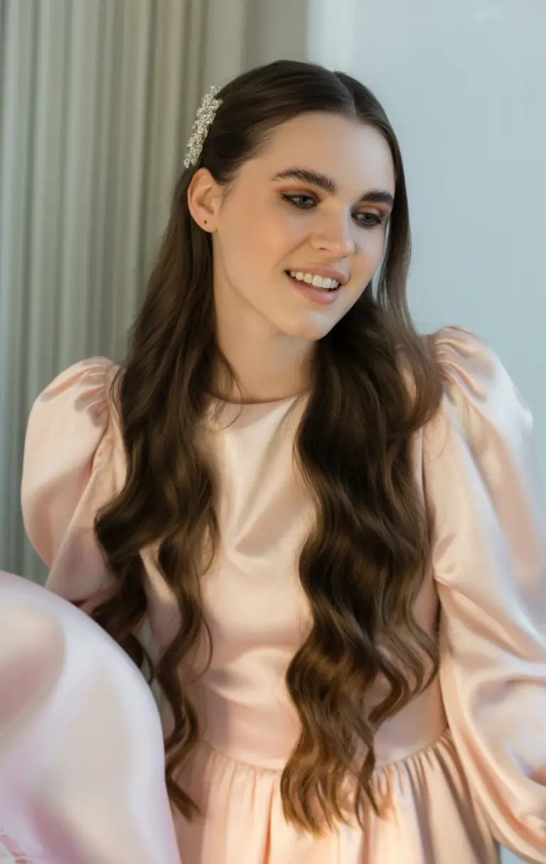 Must-Try Summer Hairstyles for Long Hair 2025 Soft Romantic Waves with Embellished Parting