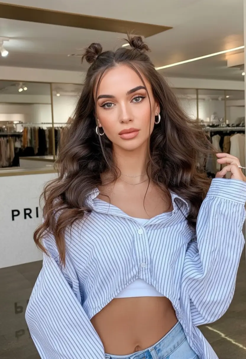 Must-Try Summer Hairstyles for Long Hair 2025 Playful Half-Up Buns for the It-Girl Energy