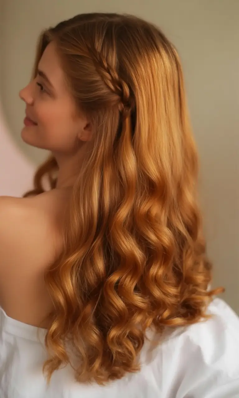Must-Try Summer Hairstyles for Long Hair 2025 Golden Ribbon Waves with Side Braid
