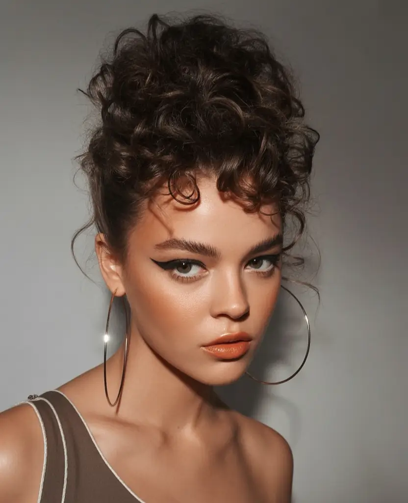 Must-Try Summer Hairstyles for Long Hair 2025 Voluminous Curly Updo with Wispy Fringe