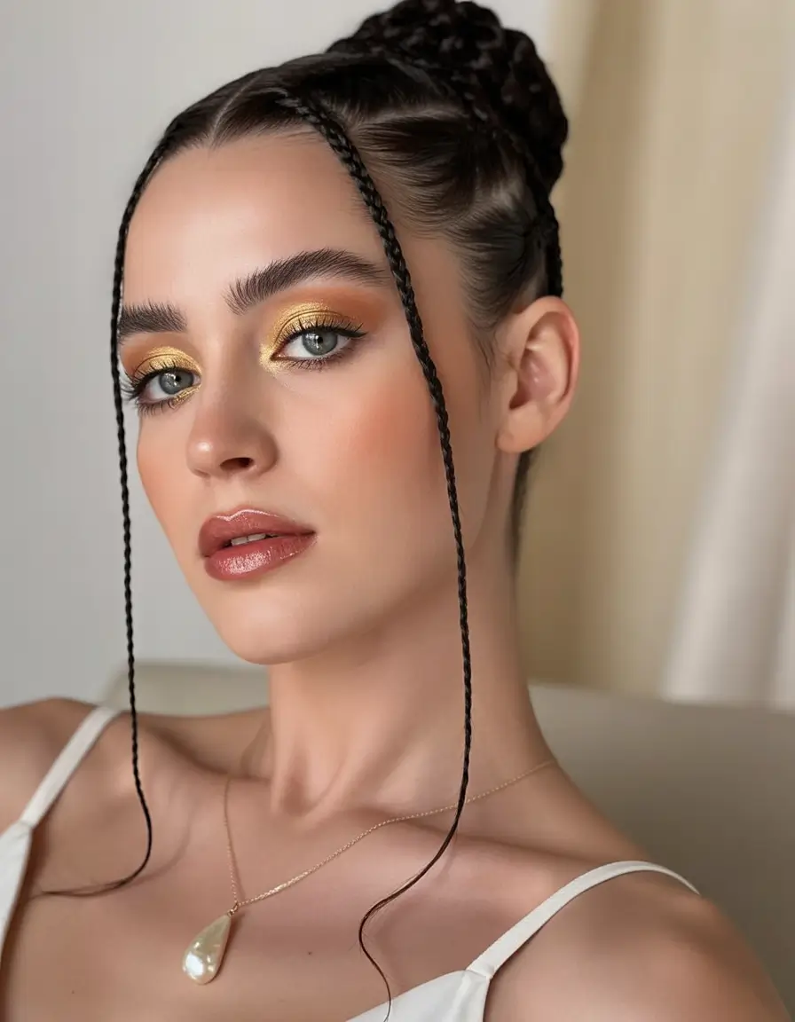 Must-Try Summer Hairstyles for Long Hair 2025 Slick Braided Bun with Defined Front Pieces